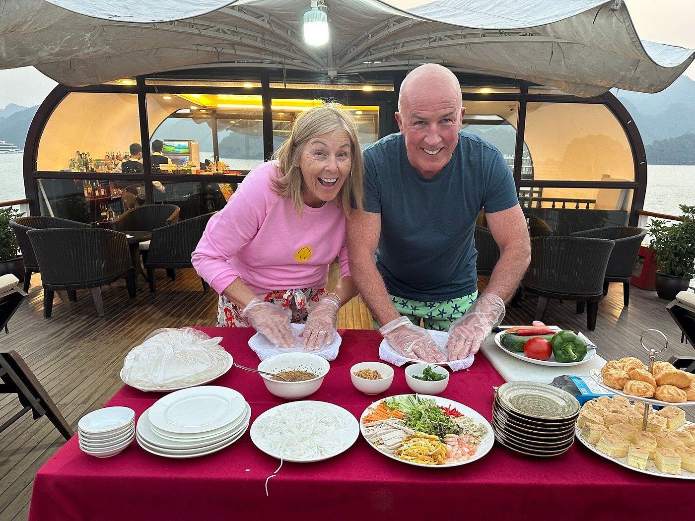 Compare Premium Halong bay Cruises Like Orchid & Halong Catamaran 3 Halong bay day cruise - Orchid Premium Day Cruise couple customer