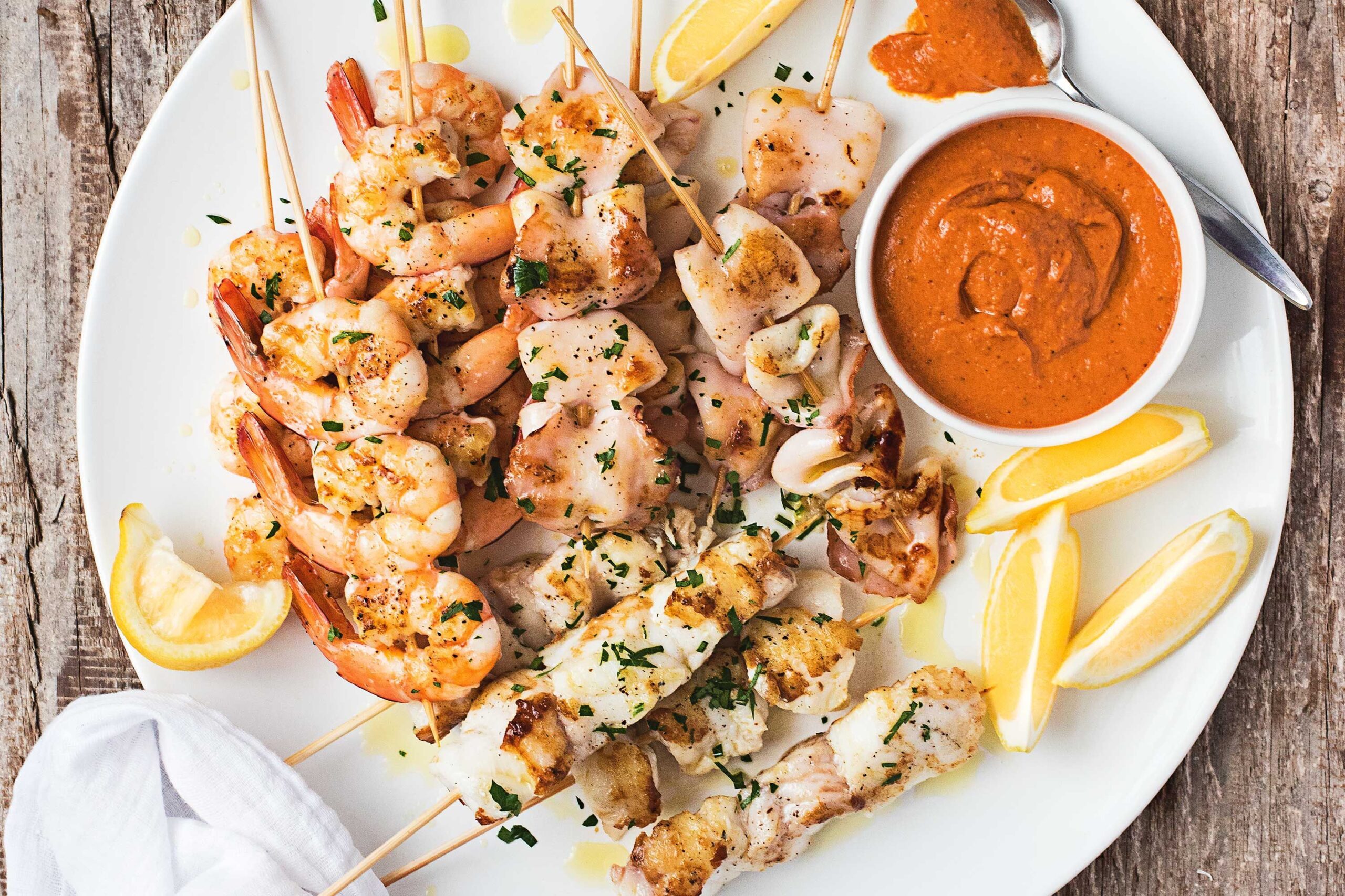 Grilled seafood skewers