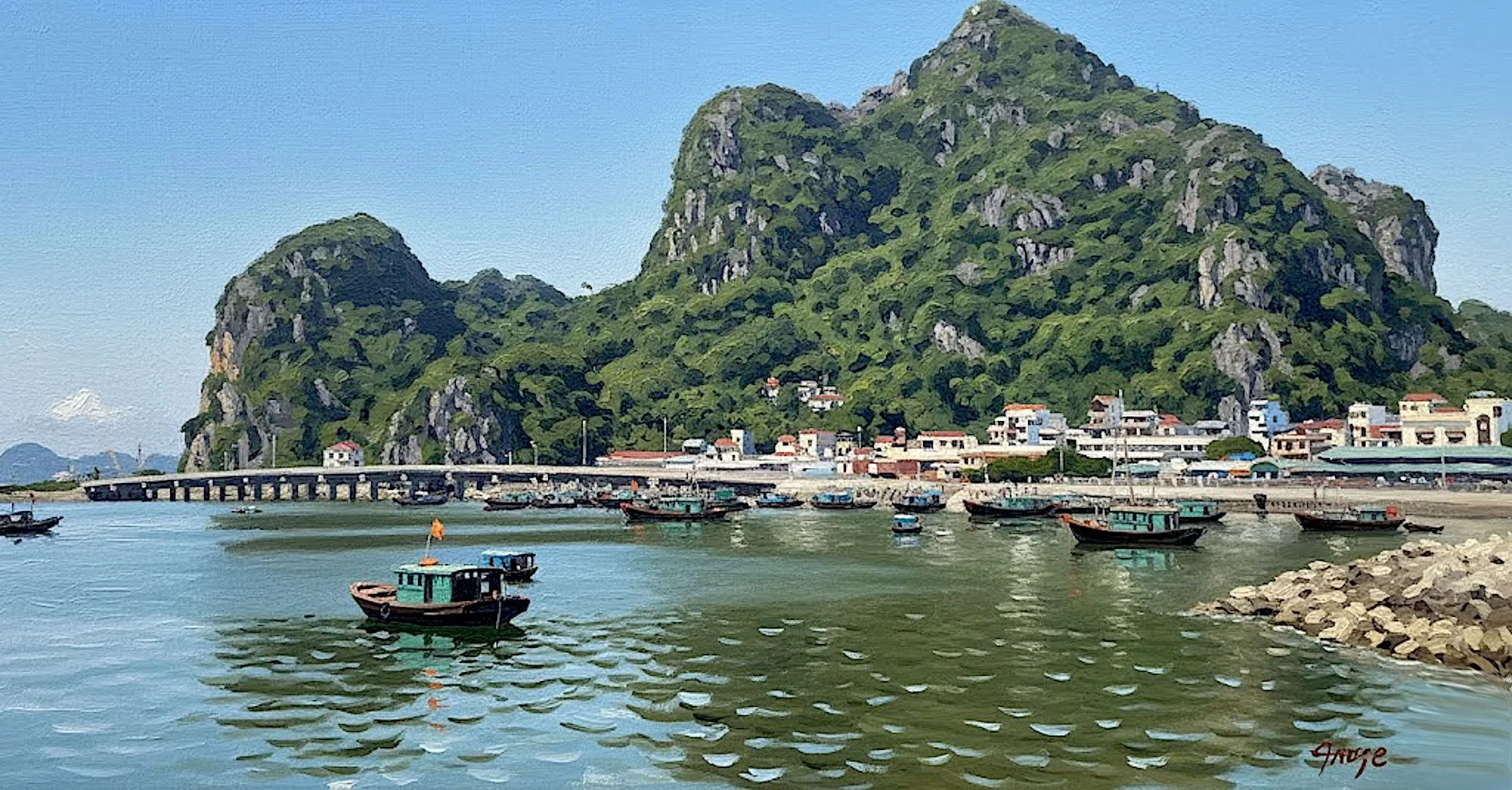How Can You Enjoy Halong Poem Mountain in One Day? The Bay’s Most Poetic Viewpoint 2 Bai Tho Mountain mural