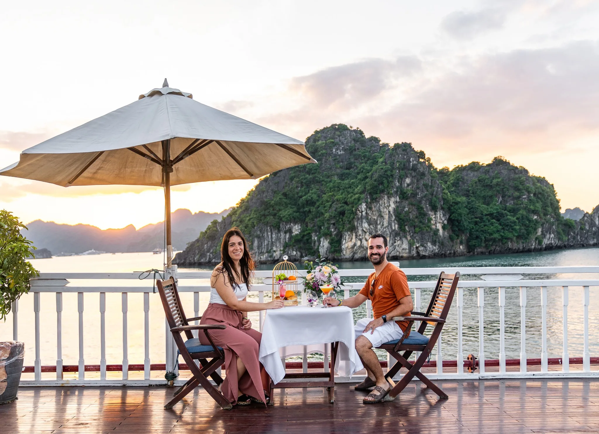 Enjoy drinking on Halong Bay Cruise deck