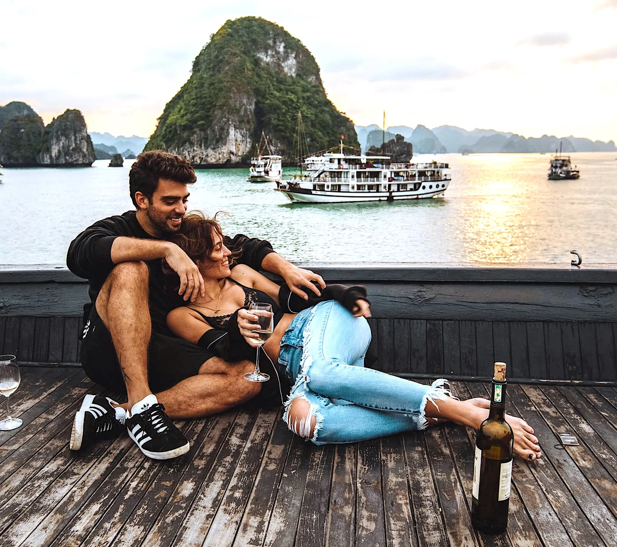 Is Reina Cruise a Romantic Day Option? Discover Why It’s Perfect for Couples in Halong Bay 2 Indian couple at Halong bay